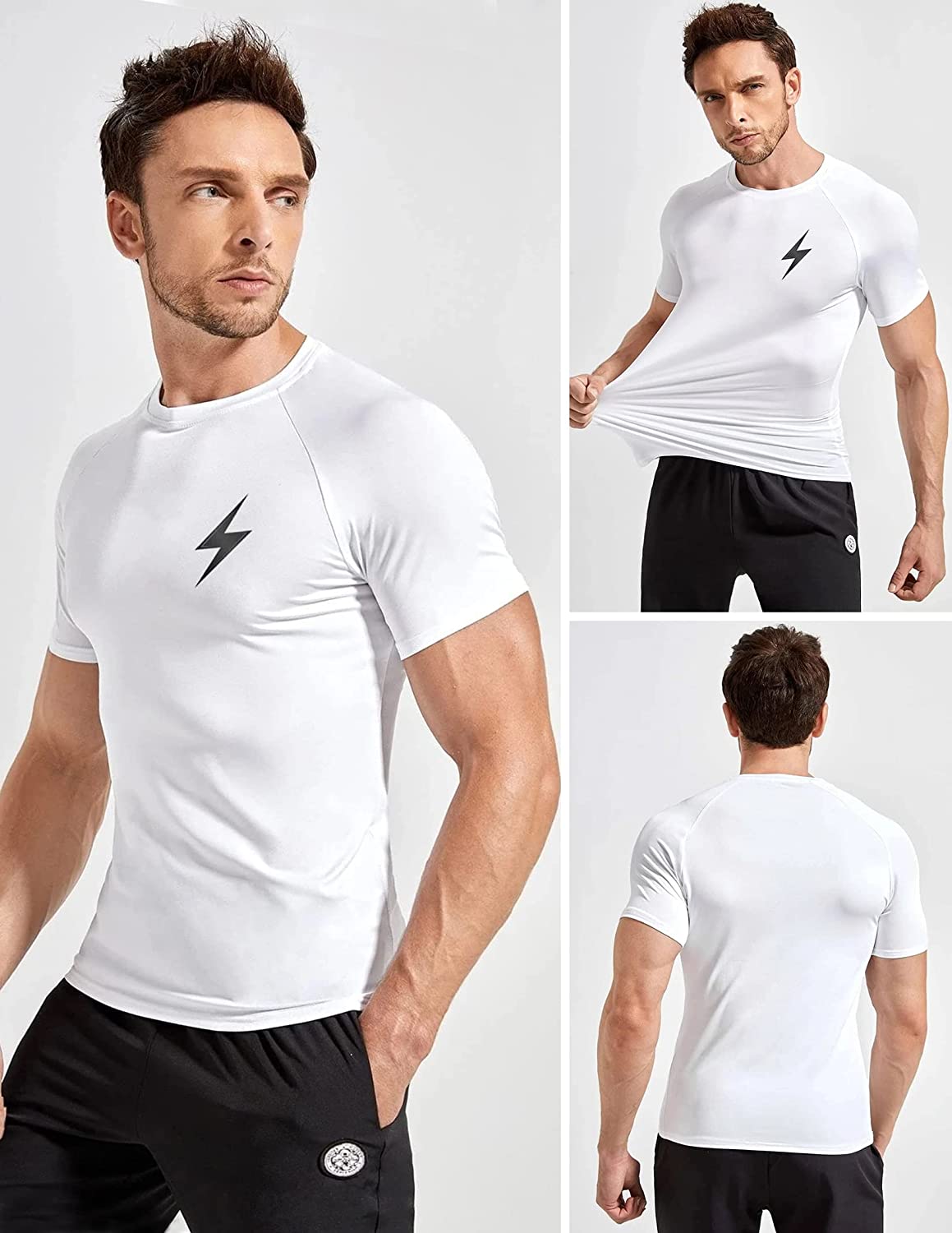 230729000141142_1 5 Pack Men’s Active Quick Dry Crew Neck T Shirts | Athletic Running Gym Workout Short Sleeve Tee Tops Bulk - Image 1